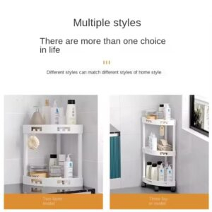 Raft colțar pentru baie cu 4 niveluri, 90 x 34 cm, din plastic, multifuncțional, design de colț, cu roți pentru deplasare ușoară, organizator pentru baie, alb [3]
