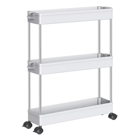 Raft mobil cu 3 polițe și roți, realizat din metal și plastic, design compact cu aerisire, alb [1]