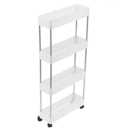Raft Mobil de Depozitare cu 4 Niveluri, din Metal și Plastic, Organizator cu Roți, Design Ventilat, 40,5 × 22,5 × 87 cm, Alb [1]
