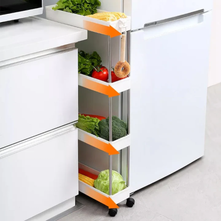 Raft Mobil de Depozitare cu 4 Niveluri, din Metal și Plastic, Organizator cu Roți, Design Ventilat, 40,5 × 22,5 × 87 cm, Alb [9]