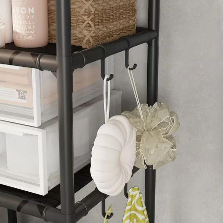 Raft multifuncțional pentru mașina de spălat și toaletă, etajeră metalică cu 5 niveluri, 138 x 106 x 25 cm, organizator pentru baie și spălătorie, economisire spațiu, montaj pe pardoseală [2]