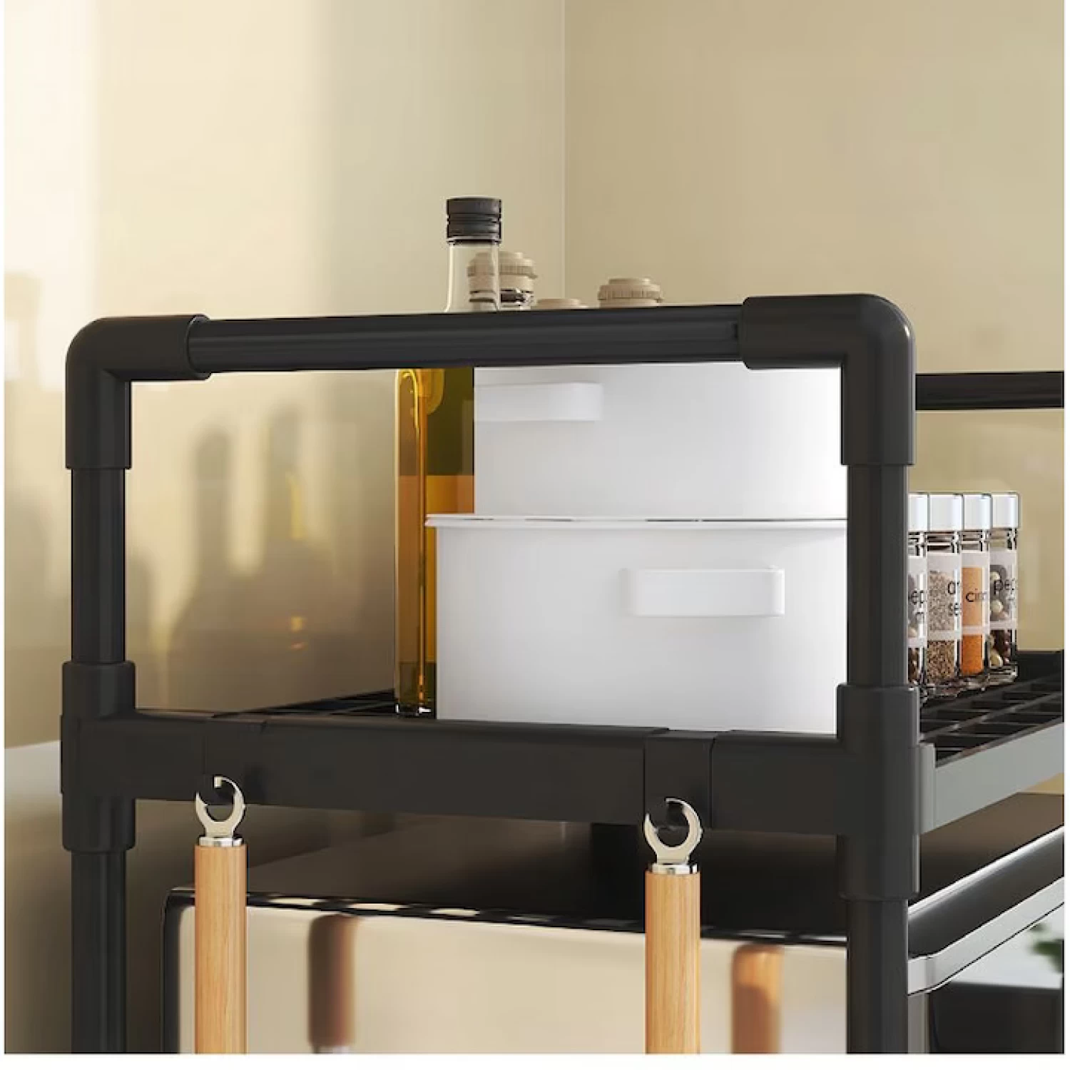 Raft pentru Cuptor cu Microunde, Organizator de Bucătărie din Plastic Rezistent, 49 × 48 × 32 cm, Negru, Ideal pentru Depozitarea Electrocasnicelor și Accesoriilor de Bucătărie [1]