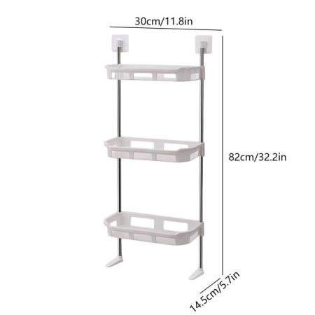 Raft pentru WC și Baie, 40 × 30 × 5 cm, din Plastic Impermeabil, cu 4 Cârlige Detașabile, Montare fără Găurire și fără Unelte, Organizator pentru Baie, Alb [4]