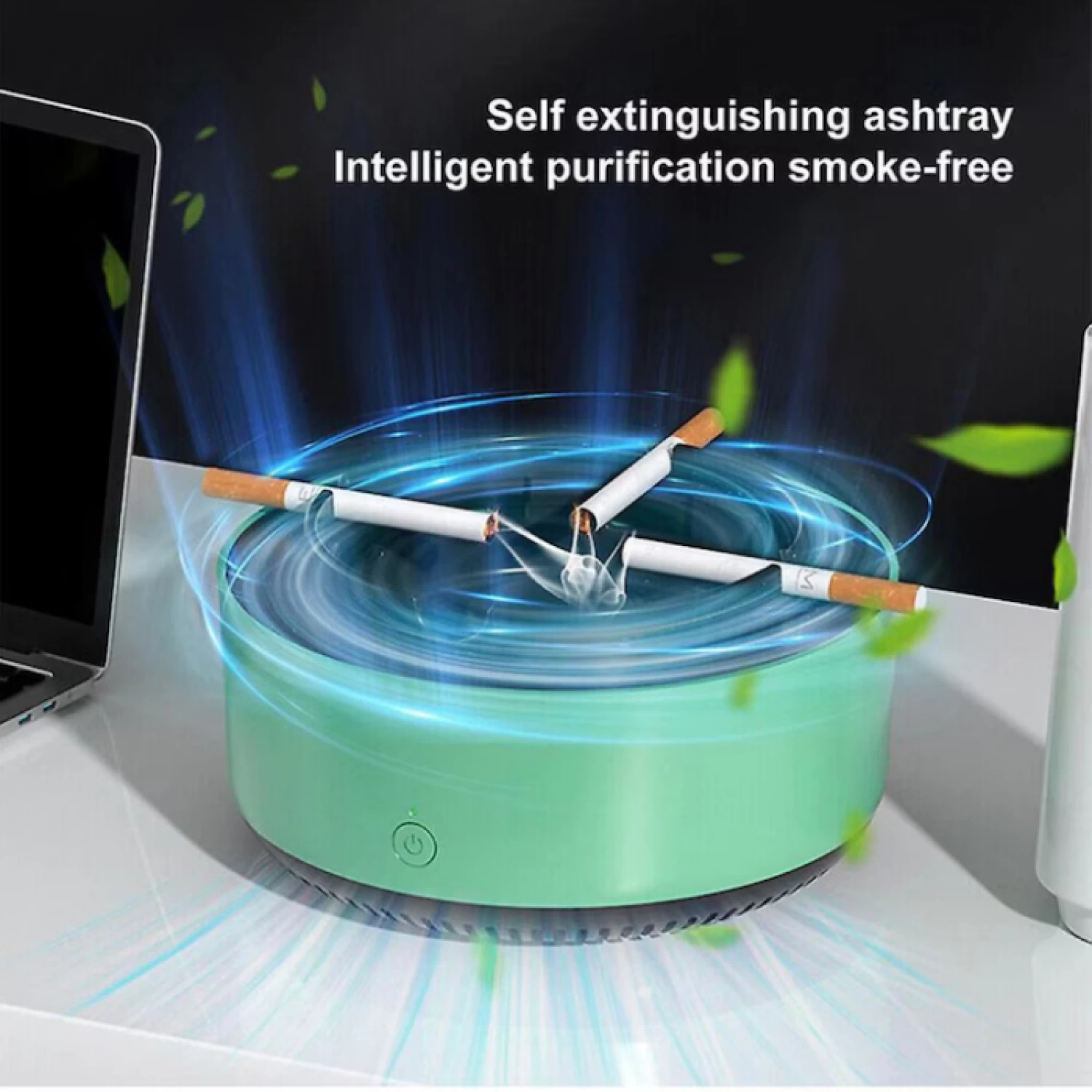 Scrumieră Electrică Multifuncțională cu Ventilator și Filtru Antifum - Eliminare Mirosuri, Pastilă Odorizantă Inclusă, Design Portabil Verde [4]