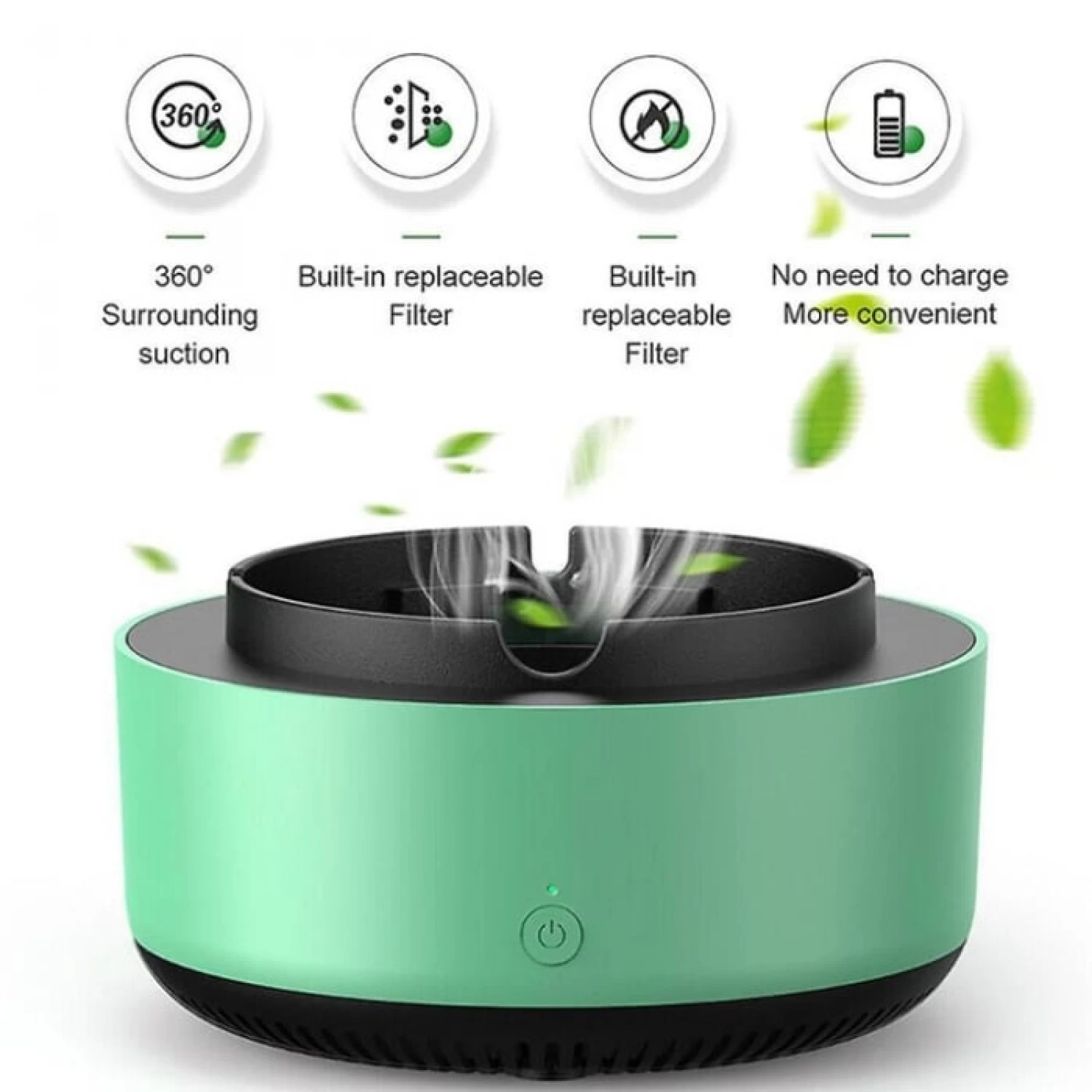 Scrumieră Electrică Multifuncțională cu Ventilator și Filtru Antifum - Eliminare Mirosuri, Pastilă Odorizantă Inclusă, Design Portabil Verde [1]