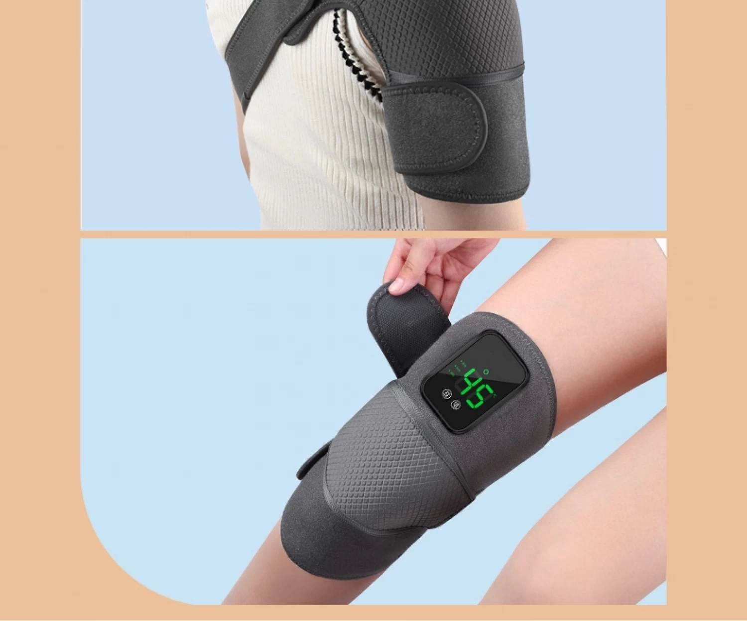 Set 2 aparate tip Genunchiera cu 3 functii de Incalzire si 3 functii de Masaj tip VibratI, Ameliorareaza Durerea de Umar, Cot, Genunchi, Marime Universala, Negru [4]