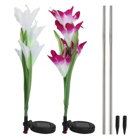 Lampi solare si lanterne led - Set 2 Lampi Solare LED pentru Grădină, Design Floral Decorativ, Alimentare cu Energie Solară, Dimensiuni 30x10 cm, Instalare Ușoară și Rezistență la Exterior
