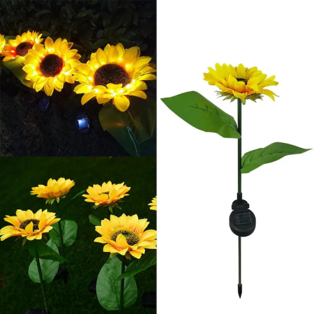 Lampi solare si lanterne led - Set 2 Lampi Solare LED pentru Grădină Tip Floarea-Soarelui, Schimbare Automată a Culorii, Baterie 600 mAh, Rezistente la Intemperii, Alimentare Solară pentru Iluminare Decorativă Exterior