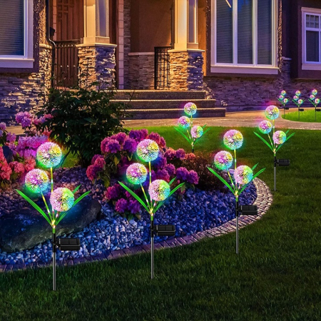 Set 2 Lampi Solare Tip Floare, Rezistente la Intemperii, Instalare Ușoară fără Cabluri, Iluminare Multicolor, Design Decorativ Ideal pentru Grădină, Aleile Exterioare [4]