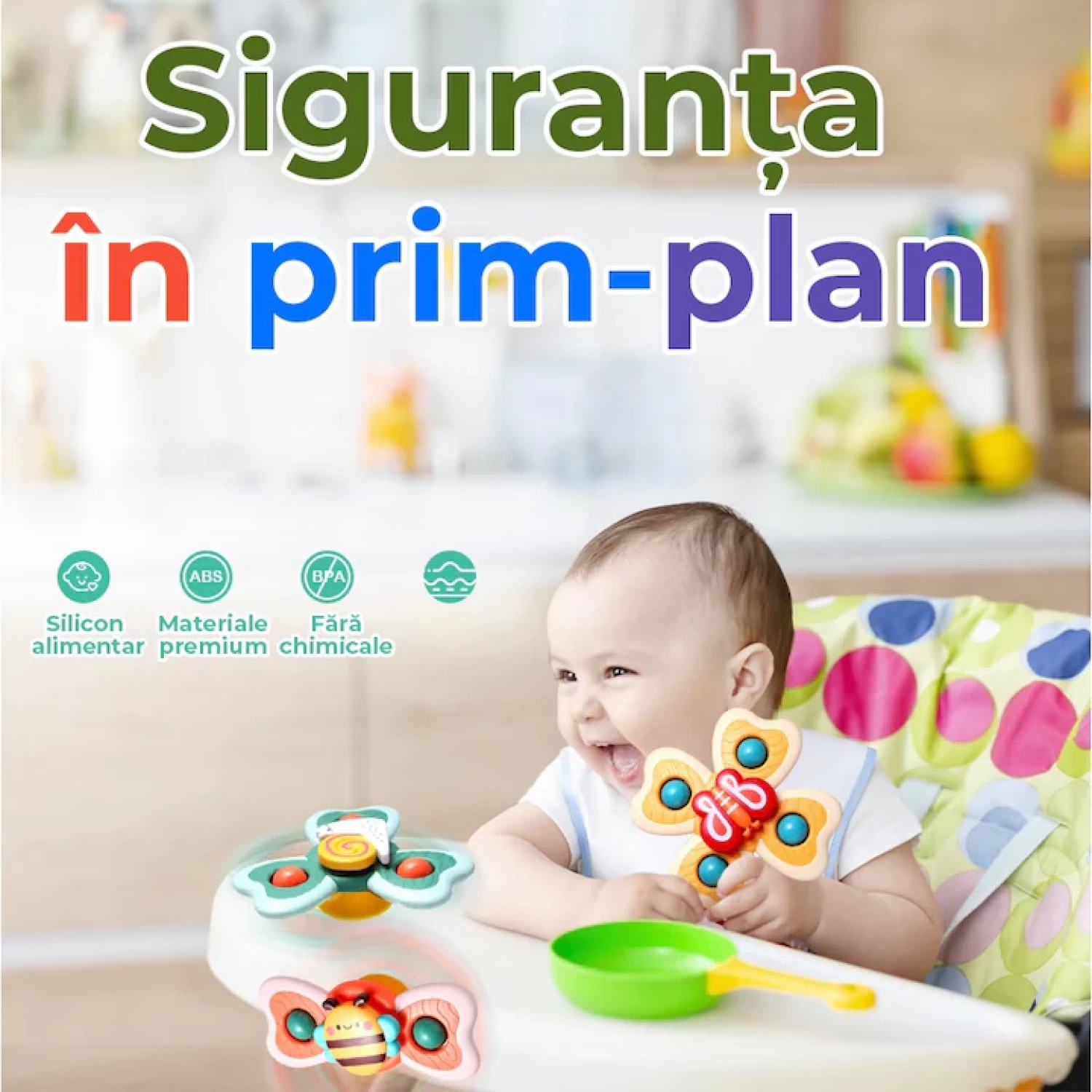 Set 3 Jucării Interactive cu Ventuză pentru Bebe - Spinner Educativ 1-2 Ani [1]