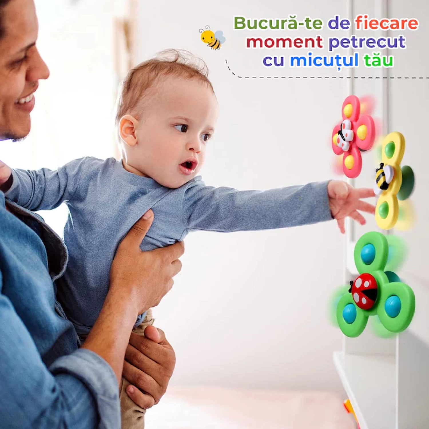 Set 3 Jucării Interactive cu Ventuză pentru Bebe - Spinner Educativ 1-2 Ani [3]