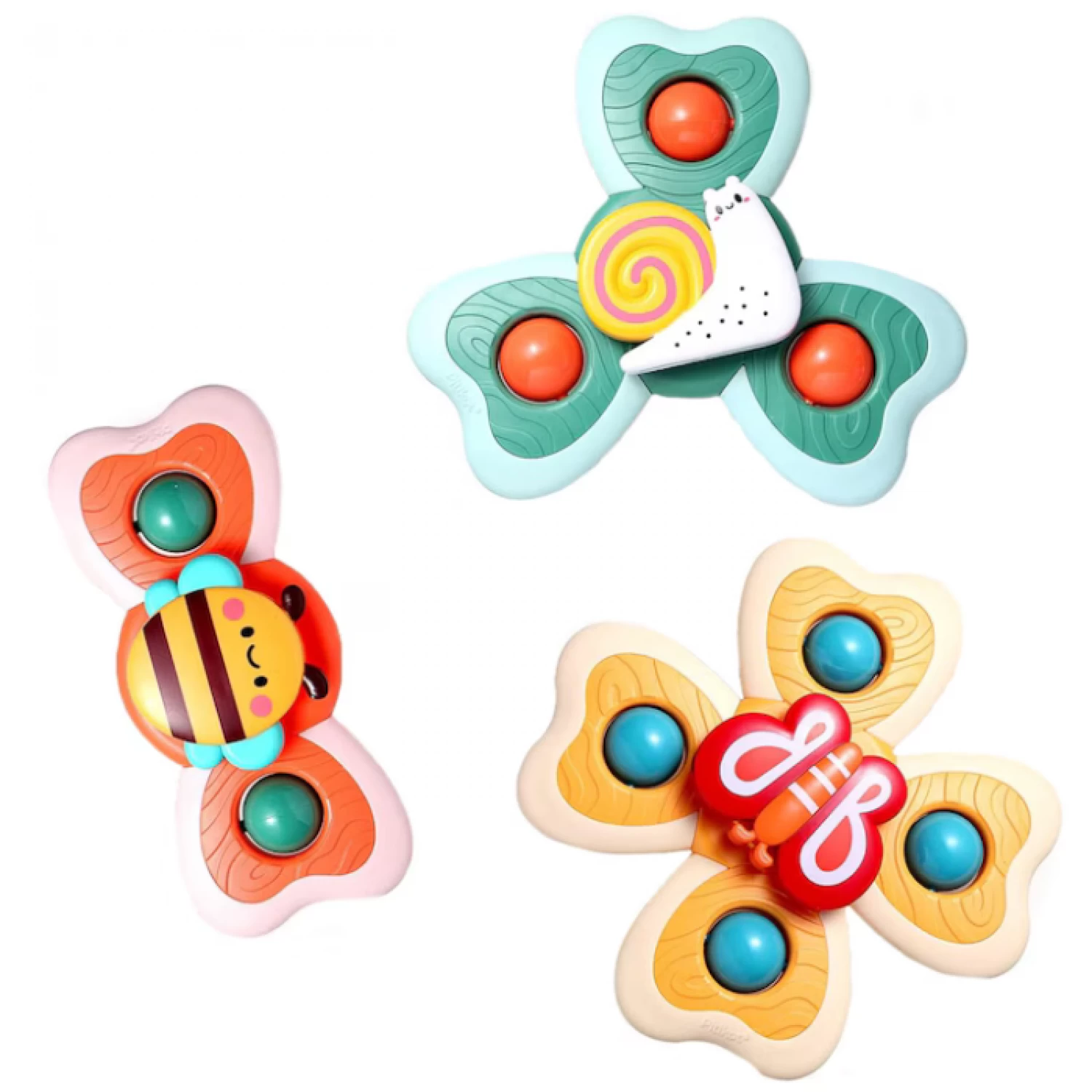 Produse si jucarii pentru copii - Set 3 Jucării Interactive cu Ventuză pentru Bebe - Spinner Educativ 1-2 Ani