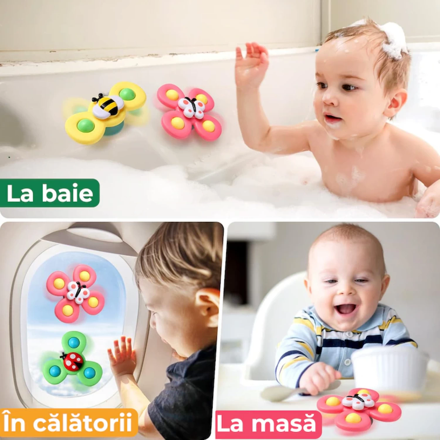 Set 3 Jucării Interactive cu Ventuză pentru Bebe - Spinner Educativ 1-2 Ani [5]