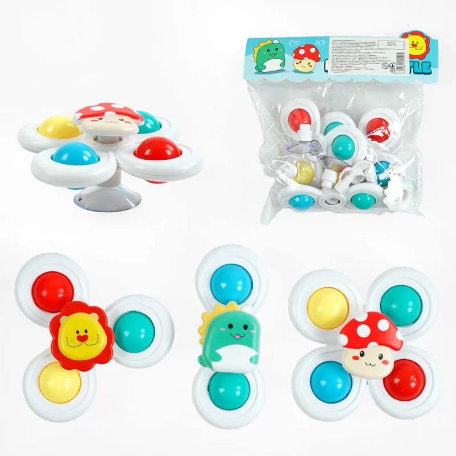 Produse si jucarii pentru copii - Set 3 Jucării Interactive cu Ventuză pentru Bebe - Spinner Educativ 1-2 Ani