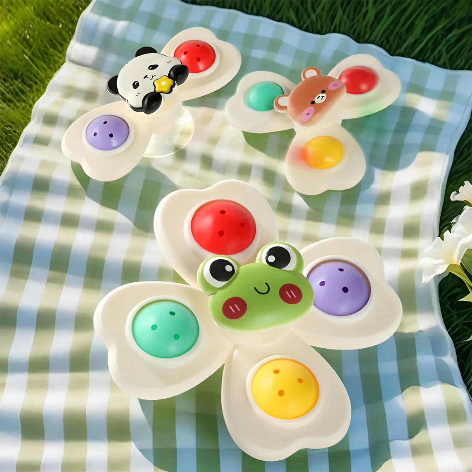 Produse si jucarii pentru copii - Set 3 Jucării Interactive cu Ventuză pentru Bebe - Spinner Educativ 1-2 Ani