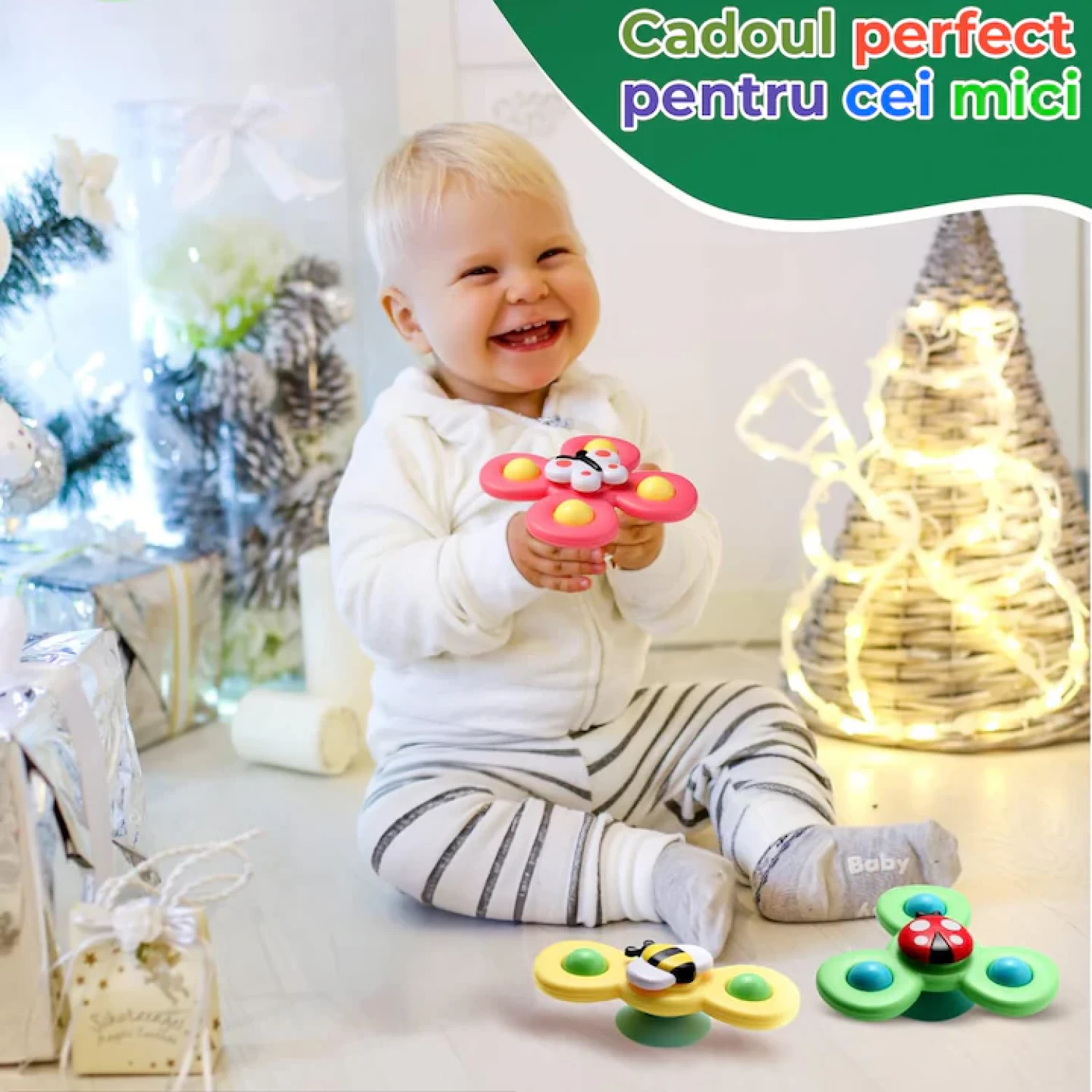 Set 3 Jucării Interactive cu Ventuză pentru Bebe - Spinner Educativ 1-2 Ani [4]