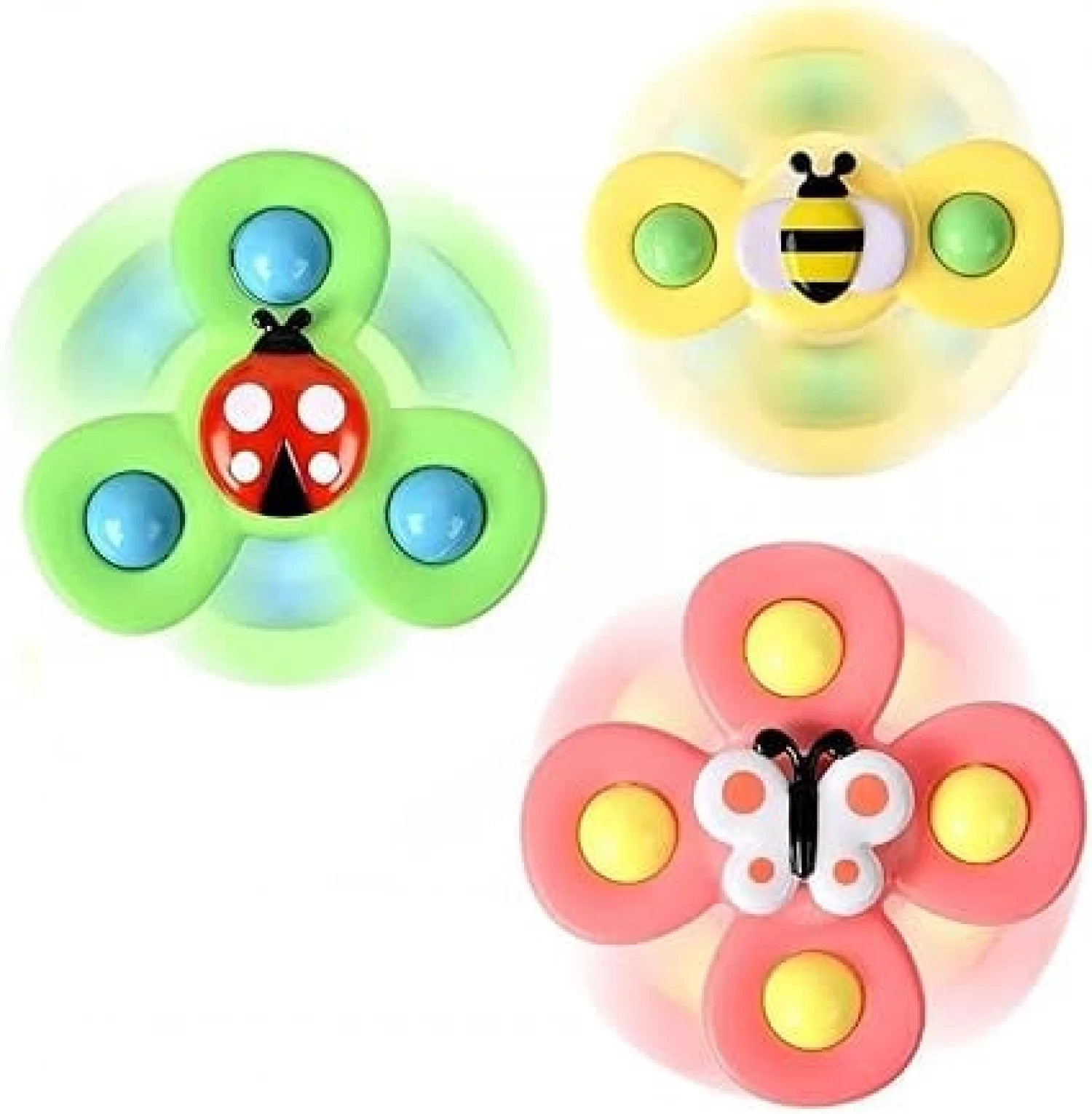 Produse si jucarii pentru copii - Set 3 Jucării Interactive cu Ventuză pentru Bebe - Spinner Educativ 1-2 Ani