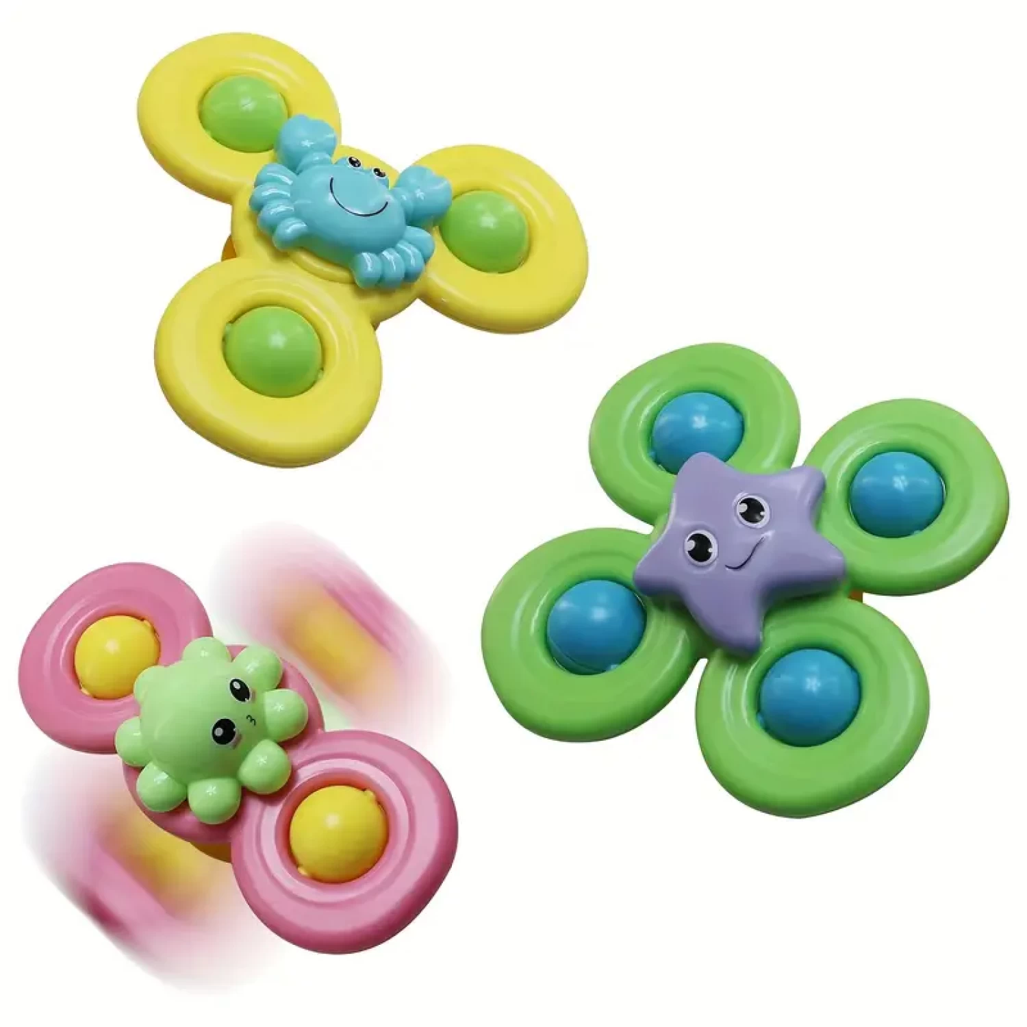 Produse si jucarii pentru copii - Set 3 Jucării Interactive cu Ventuză pentru Bebe - Spinner Educativ 1-2 Ani