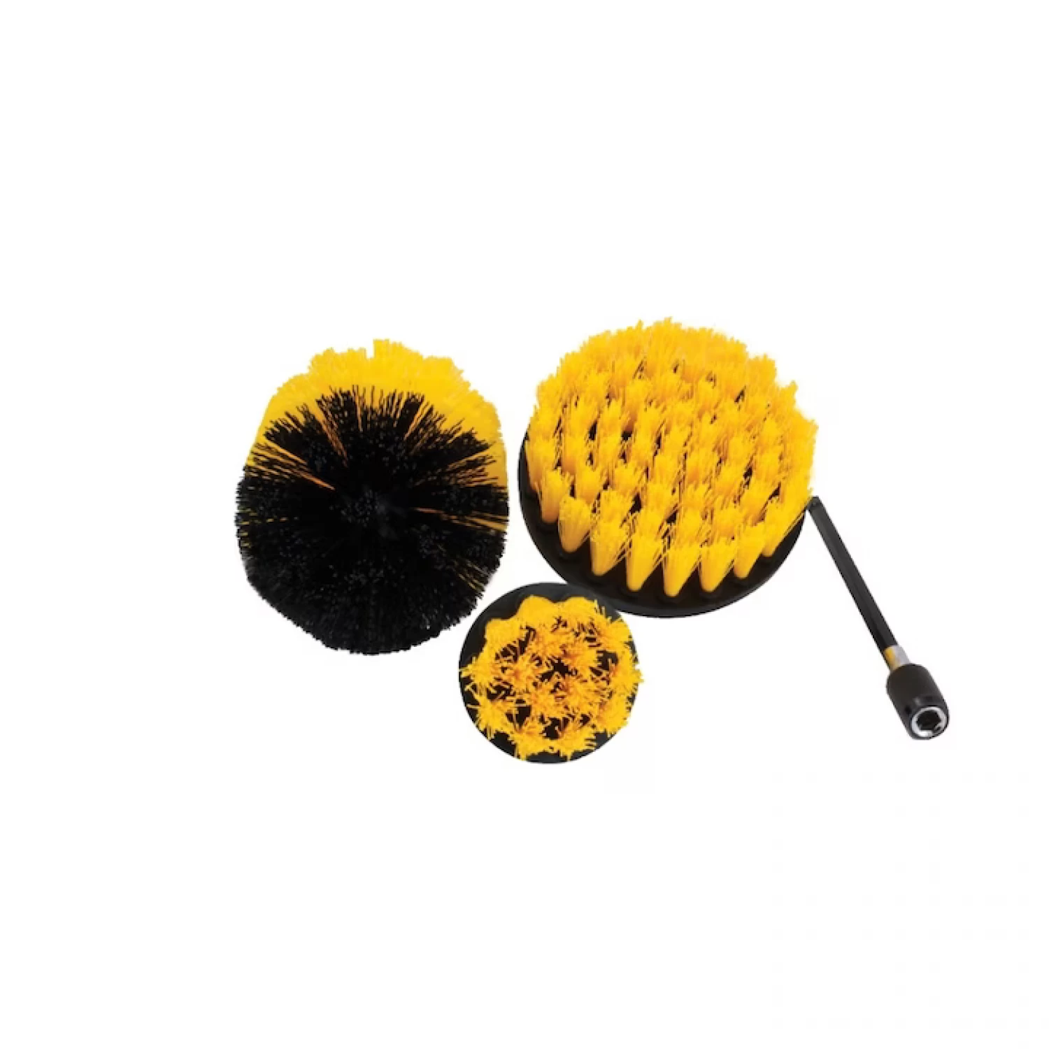 Scule Electrice si Unelte - Set 4 perii rotative din plastic, de curatat suprafete, covoare, cu adaptor, diferite marimi, pentru bormasina, autofiletanta sau masina de gaurit