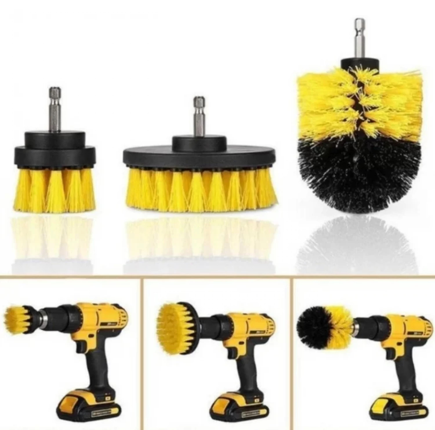 Set 4 perii rotative din plastic, de curatat suprafete, covoare, cu adaptor, diferite marimi, pentru bormasina, autofiletanta sau masina de gaurit [5]