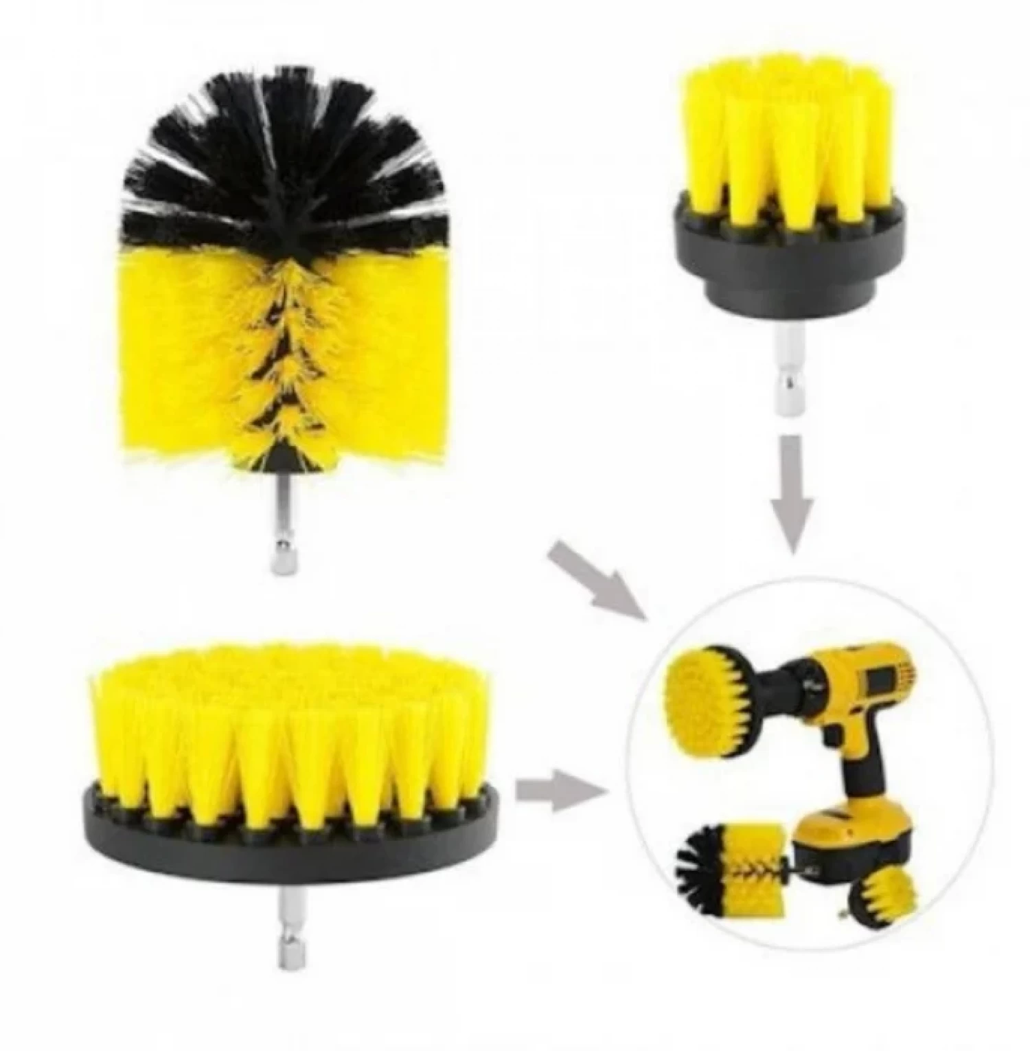 Set 4 perii rotative din plastic, de curatat suprafete, covoare, cu adaptor, diferite marimi, pentru bormasina, autofiletanta sau masina de gaurit [4]