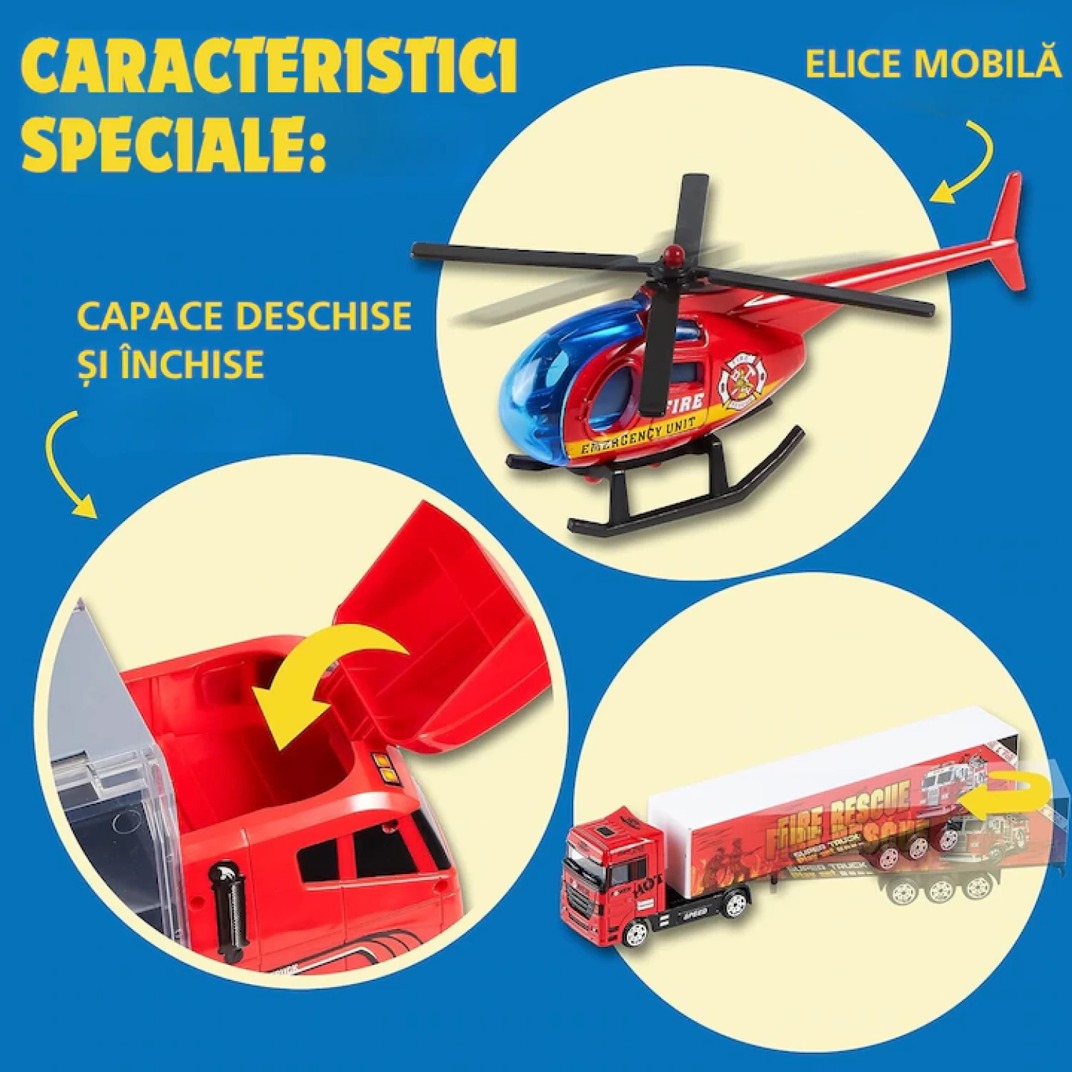 Set Camion Trailer de Jucărie cu 12 Piese - Funcții Pull-Back, Fricțiune și Uși Deschise, pentru Copii 3-7 Ani [4]