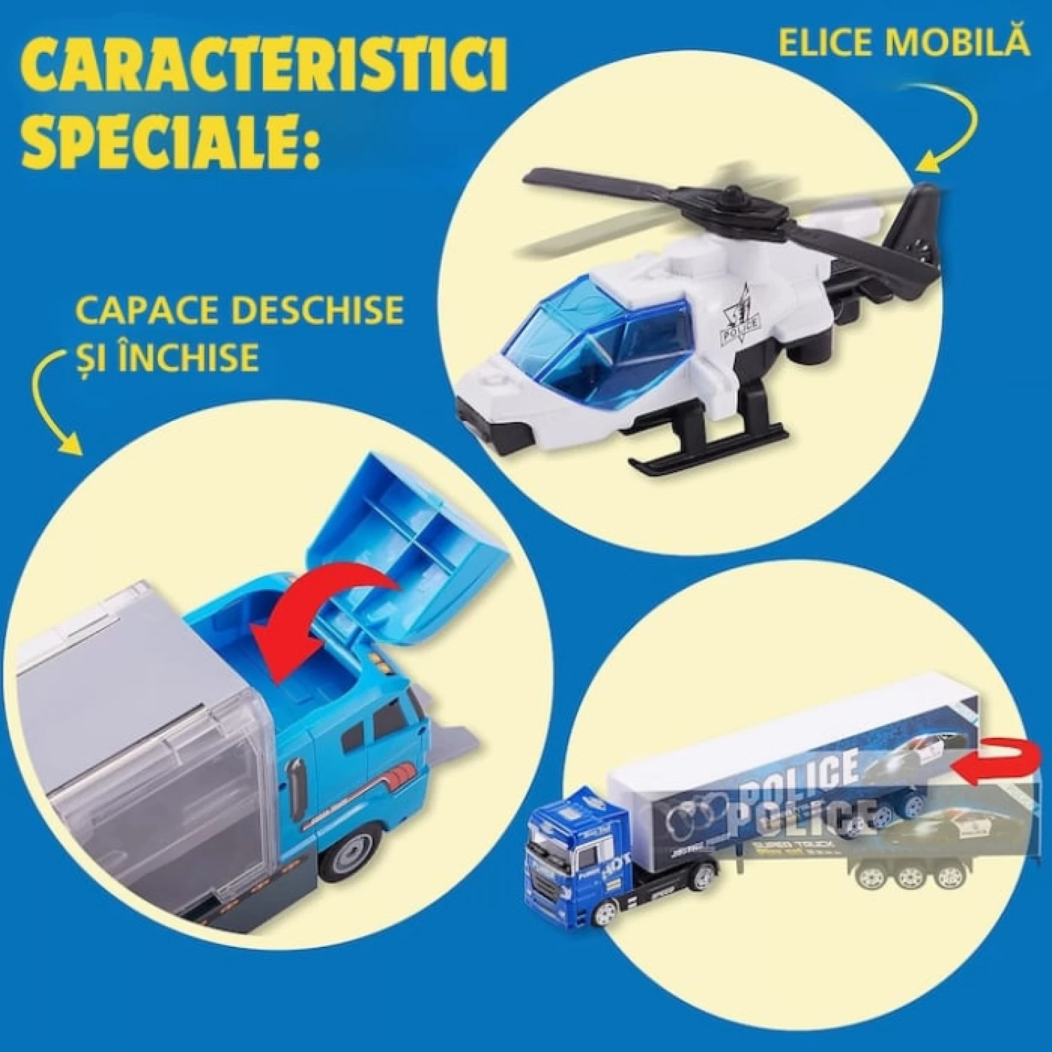 Set Camion Trailer de Jucărie cu 12 Piese - Funcții Pull-Back, Fricțiune și Uși Deschise, pentru Copii 3-7 Ani [3]