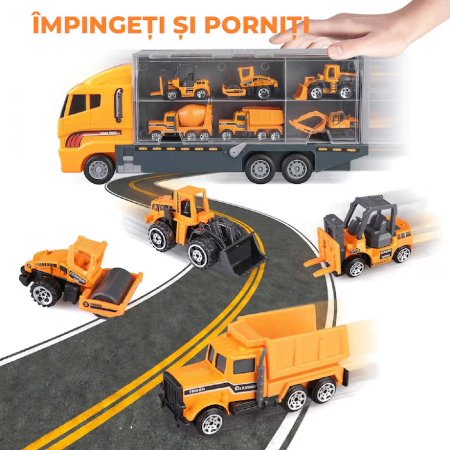 Set Camion Trailer de Jucărie cu 12 Piese - Funcții Pull-Back, Fricțiune și Uși Deschise, pentru Copii 3-7 Ani [5]