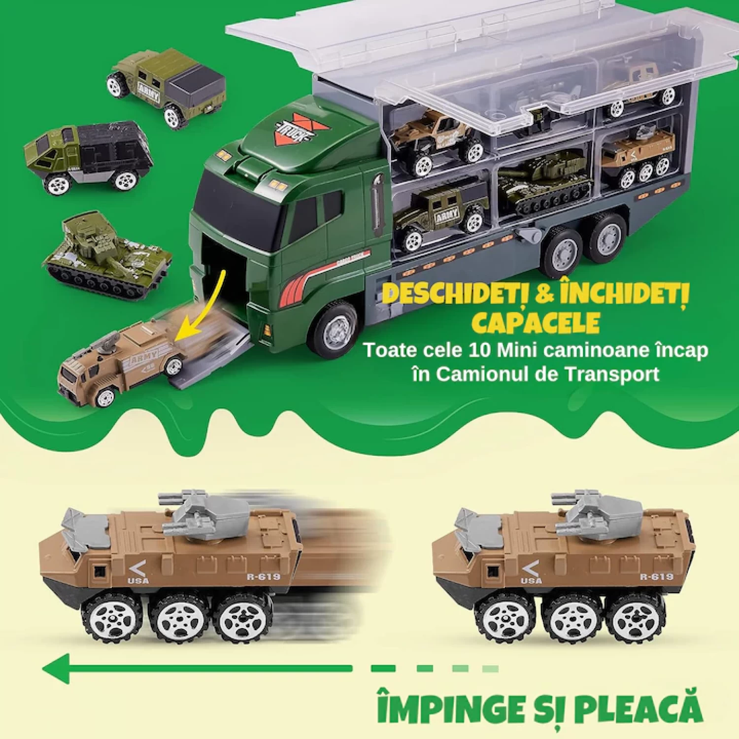Set Camion Trailer de Jucărie cu 12 Piese - Funcții Pull-Back, Fricțiune și Uși Deschise, pentru Copii 3-7 Ani [6]