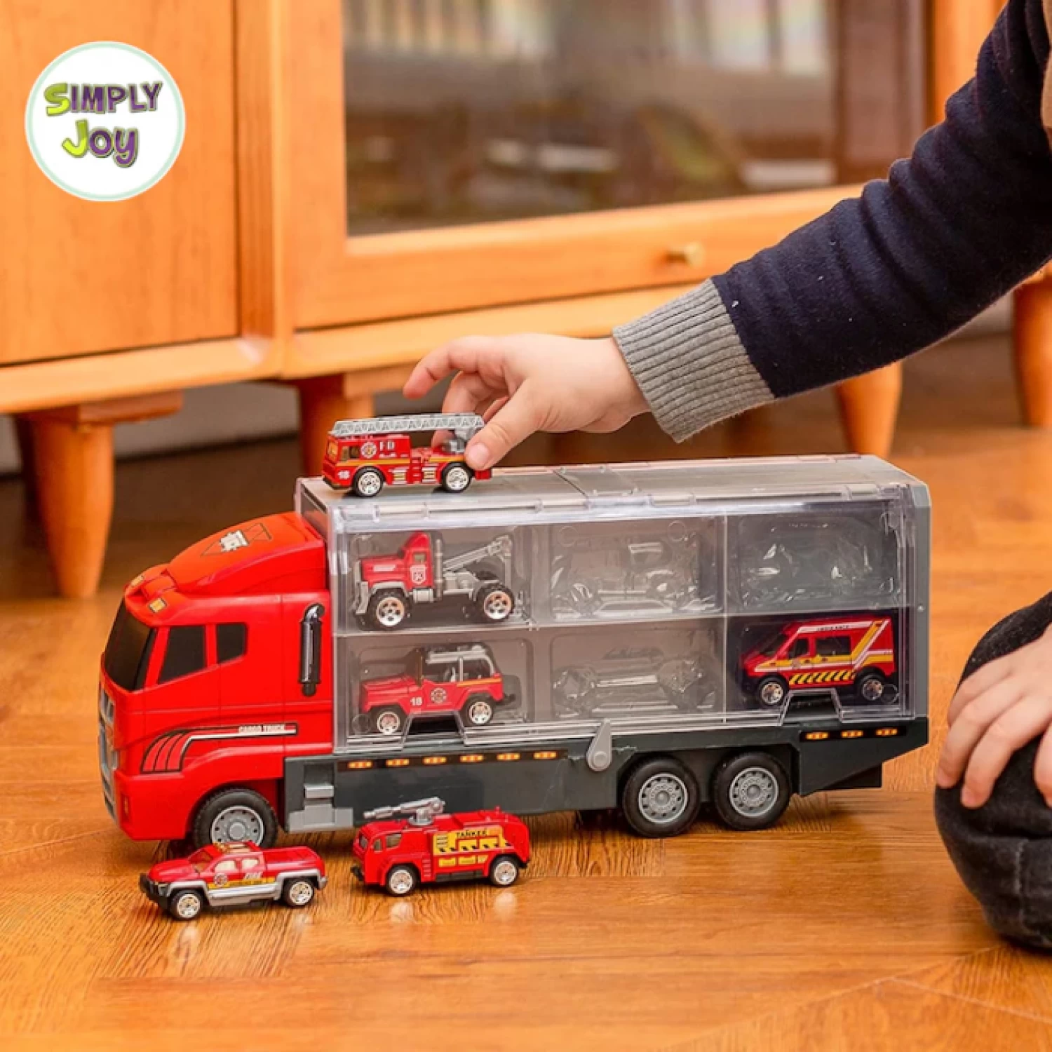 Set Camion Trailer de Jucărie cu 12 Piese - Funcții Pull-Back, Fricțiune și Uși Deschise, pentru Copii 3-7 Ani [3]
