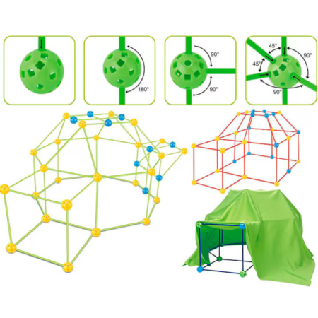 Set construcție cort pentru copii, din plastic colorat, sistem modular, potrivit pentru băieți și fete 3+, joacă interactivă [5]