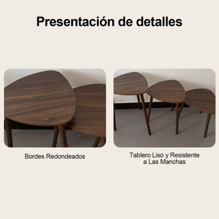 Set de 3 mese laterale triunghiulare, design modern industrial, structură metalică rezistentă, potrivite pentru living, dormitor și birou, maro [3]