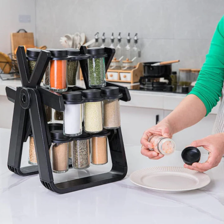 Set Rotativ Condimente 18 Borcane din Sticlă, Organizator 360° pentru Bucătărie, Acces Rapid și Depozitare Eficientă, Design Elegant și Funcțional, Ideal pentru Acasă [1]