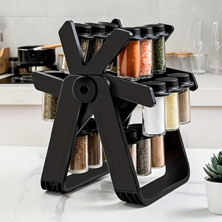 Casa si Bucatarie - Set Rotativ Condimente 18 Borcane din Sticlă, Organizator 360° pentru Bucătărie, Acces Rapid și Depozitare Eficientă, Design Elegant și Funcțional, Ideal pentru Acasă