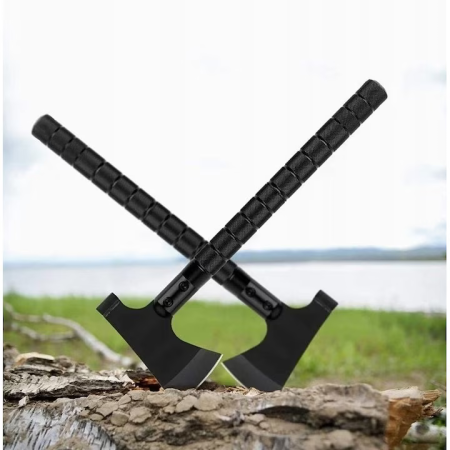 Set topor multifuncțional 6 în 1, 43.5 cm, cu accesorii outdoor - amnar, cuțit, fluier, busolă și spargător sticlă, oțel 420 [2]