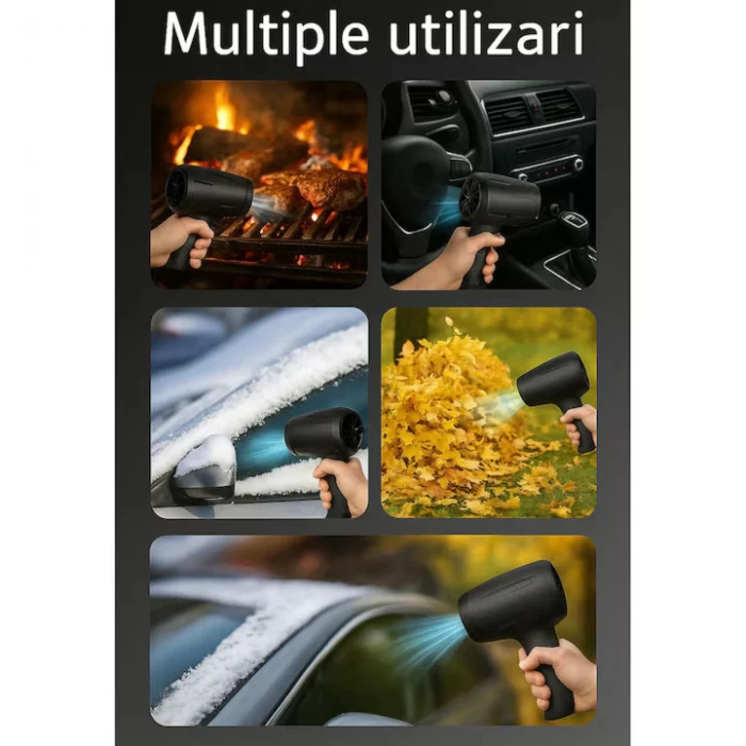 Suflantă de Aer Portabilă fără Fir, aprox. 1000 W, 150.000 RPM, cu 2 Baterii 48 V și Încărcător, Utilizare Multiplă, Negru [1]