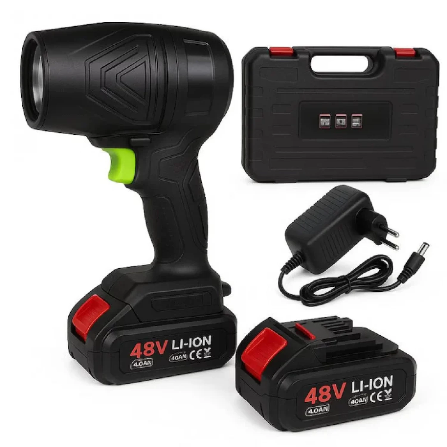 Scule Electrice si Unelte - Suflantă de Aer Portabilă fără Fir, aprox. 1000 W, 150.000 RPM, cu 2 Baterii 48 V și Încărcător, Utilizare Multiplă, Negru
