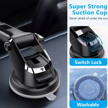 Suport Auto Universal 2 în 1 pentru Telefon și GPS, Montare pe Bord, Rotire 360° și Cap Pivotant 270°, Material PVC Moale, Compatibil cu Toate Smartphone-urile, Negru [2]