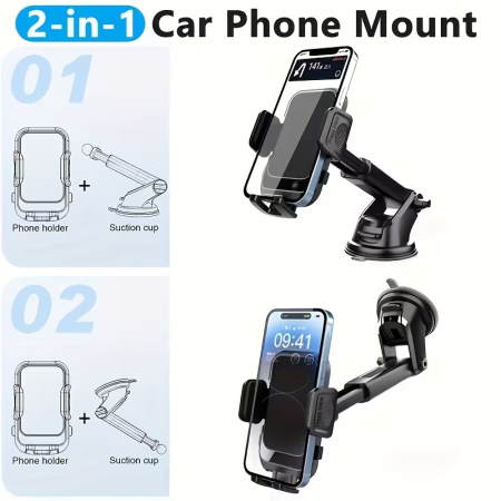 Suport Auto Universal 2 în 1 pentru Telefon și GPS, Montare pe Bord, Rotire 360° și Cap Pivotant 270°, Material PVC Moale, Compatibil cu Toate Smartphone-urile, Negru [3]