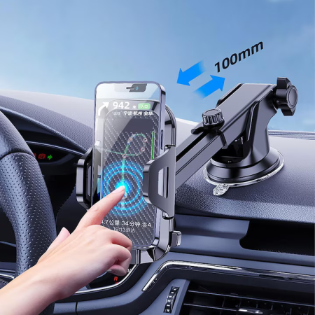 Suport Auto Universal pentru Telefon, Braț Lung Reglabil, Montare pe Bord, Parbriz sau Grila de Ventilație, Rotire 360°, Compatibil cu Toate Smartphone-urile, Utilizare Hands-Free, Negru [4]