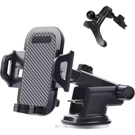 Accesorii Auto - Suport Auto Universal pentru Telefon, Braț Lung Reglabil, Montare pe Bord, Parbriz sau Grila de Ventilație, Rotire 360°, Compatibil cu Toate Smartphone-urile, Utilizare Hands-Free, Negru