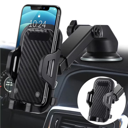 Suport Auto Universal pentru Telefon, Braț Lung Reglabil, Montare pe Bord, Parbriz sau Grila de Ventilație, Rotire 360°, Compatibil cu Toate Smartphone-urile, Utilizare Hands-Free, Negru [3]
