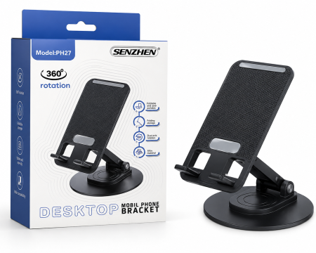 Accesorii Auto - Suport Auto Universal pentru Telefon, Rotire 360°, Design Pliabil și Reglabil, Montare pe Bord, Bază Stabilă Antiderapantă, Compatibil cu iPhone, Samsung, Xiaomi, Huawei și Alte Smartphone-uri, Negru