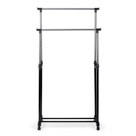 Suport Mobil pentru Haine cu Roți, Înălțime Reglabilă, Spațiu pentru Încălțăminte, Dimensiuni 154x43x78 cm, Structură Ușoară și Stabilă, Design Modern Negru/Argintiu [3]