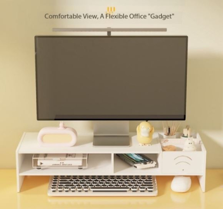 Suport pentru Laptop și Monitor, Alb, 10 × 20 × 49 cm, cu Compartiment de Depozitare, Design Ergonomic, Ideal pentru Birou și Spațiul de Lucru Modern [2]