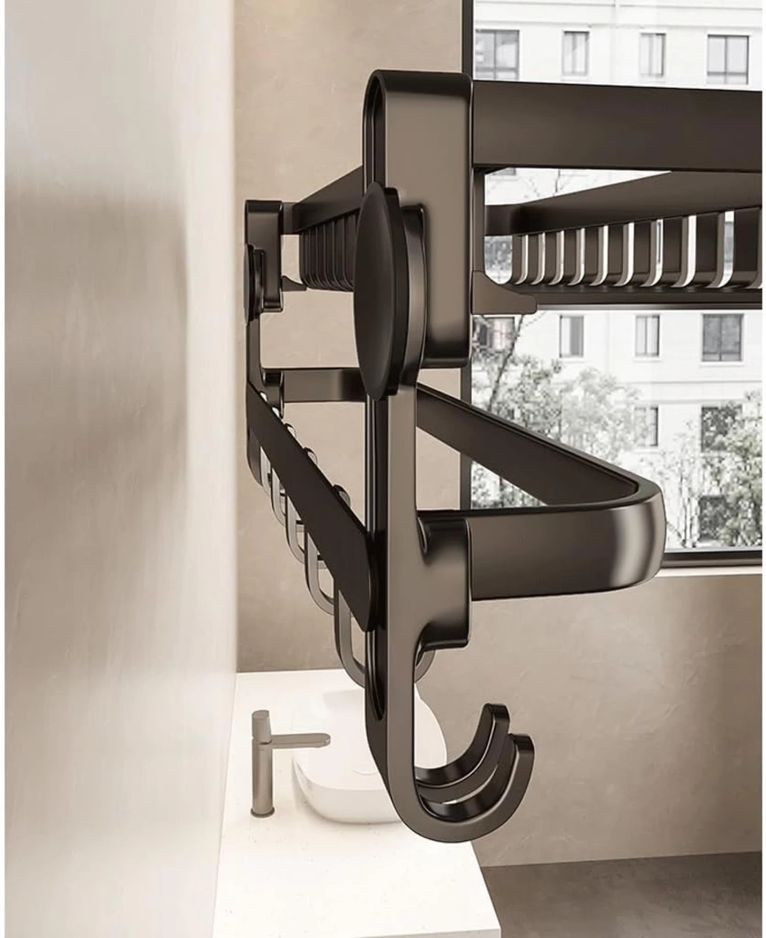 Suport prosop baie, rabatabil, 70 cm, Inox, Gri, 1 bară, 8 cârlige, rezistent la rugină, montaj perete [2]