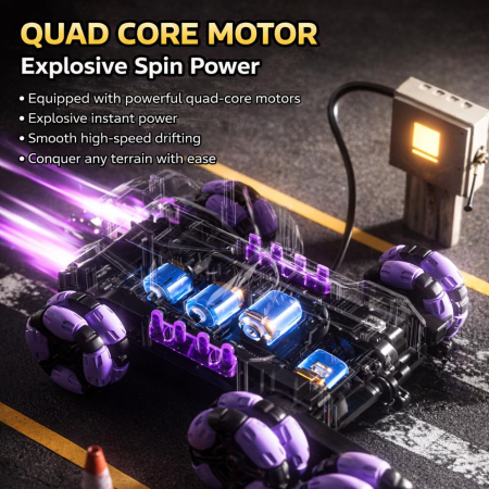Tanc RC cu telecomandă 2.4G, control gesturi, lansare gloanțe de apă, rotire 360°, 6 roți motoare, efecte luminoase și sonore, acumulator [5]