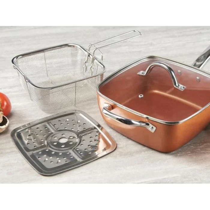 Tigaie multifuncțională pătrată, non-aderentă, pentru cuptor, friteuză inclusă, toate tipurile de plită și inducție, 24 x 24 x 9 cm [4]