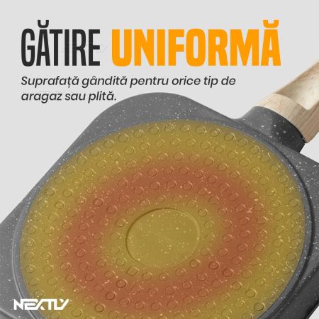 Tigaie pentru Oua cu 4 Compartimente - Aluminiu Multistrat, Strat Antiaderent Non-Stick, Mâner Detașabil din Lemn, 17 × 17 cm, Gri [8]