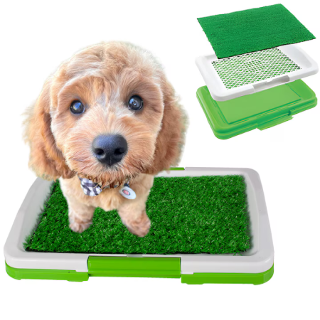 Pentru animale de companie - Toaletă animale cu gazon artificial, 3 straturi, ușor de întreținut, dimensiuni 47×34×5 cm, pentru uz interior sau terasă